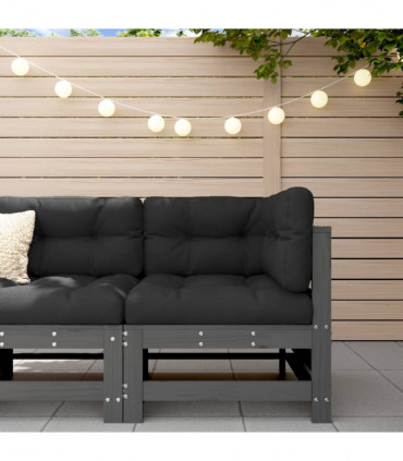 vidaXL Corner Sofa with Cushions Grey Solid Wood Pine