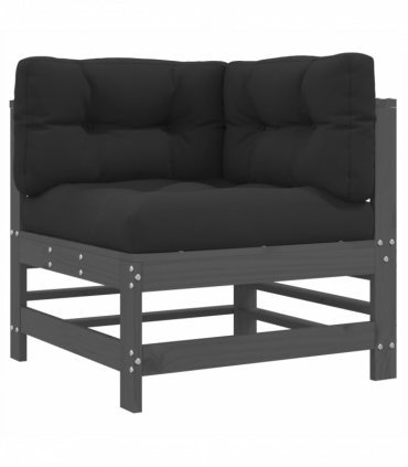 vidaXL Corner Sofa with Cushions Grey Solid Wood Pine