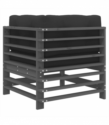 vidaXL Corner Sofa with Cushions Grey Solid Wood Pine