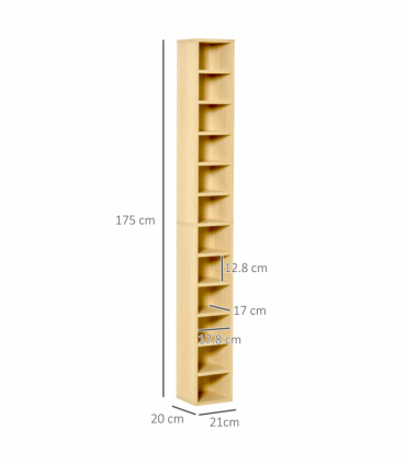 Multimedia Shelf 21L 75H cm Pine Wood Colour Solid MDF Particle Board 204 CDs