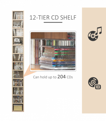 Multimedia Shelf 21L 75H cm Pine Wood Colour Solid MDF Particle Board 204 CDs