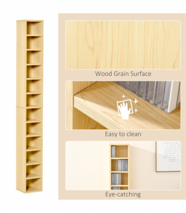 Multimedia Shelf 21L 75H cm Pine Wood Colour Solid MDF Particle Board 204 CDs