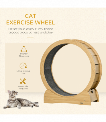 Cat Treadmill, Wooden Cat Running Wheel with Brake, Cat Exercise Wheel