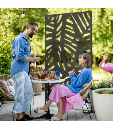 Outsunny Metal Outdoor Privacy Screen with Stand for Garden Black