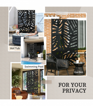 Outsunny Metal Outdoor Privacy Screen with Stand for Garden Black