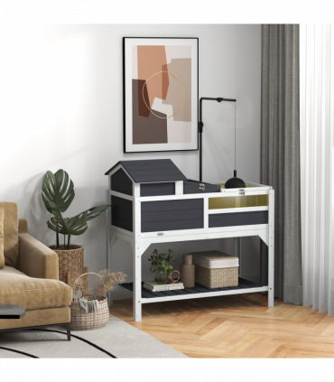 PawHut Tortoise House w/ Adjustable Lamp Holder, Openable Lid, Storage Shelf