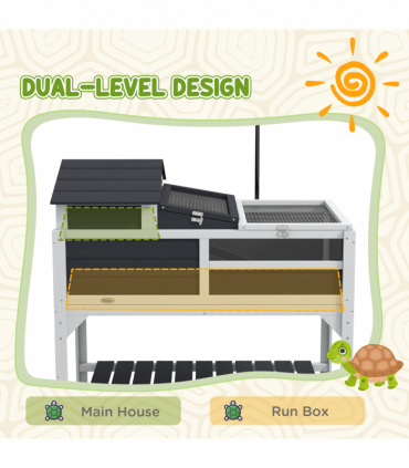 PawHut Tortoise House w/ Adjustable Lamp Holder, Openable Lid, Storage Shelf