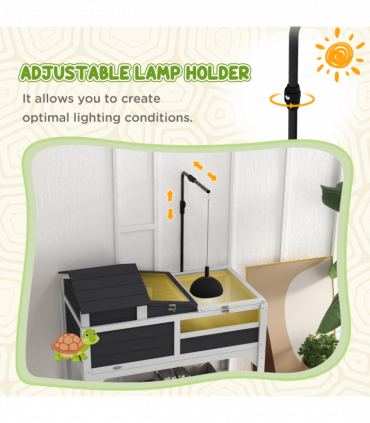 PawHut Tortoise House w/ Adjustable Lamp Holder, Openable Lid, Storage Shelf