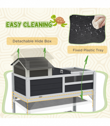 PawHut Tortoise House w/ Adjustable Lamp Holder, Openable Lid, Storage Shelf