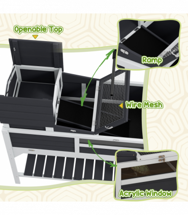 PawHut Tortoise House w/ Adjustable Lamp Holder, Openable Lid, Storage Shelf
