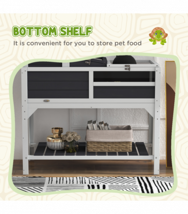 PawHut Tortoise House w/ Adjustable Lamp Holder, Openable Lid, Storage Shelf