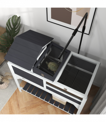 PawHut Tortoise House w/ Adjustable Lamp Holder, Openable Lid, Storage Shelf