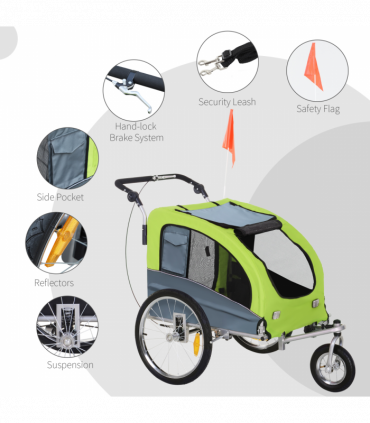 Pet Bicycle Trailer Water Resistant Carrier 3 Wheels Push Pull Brake Pawhut