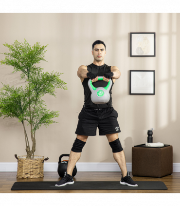 SPORTNOW 16kg Kettle Bell with Handle for Home Gym, Green and Grey