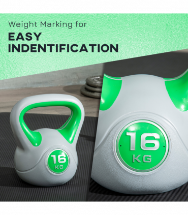 SPORTNOW 16kg Kettle Bell with Handle for Home Gym, Green and Grey