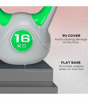 SPORTNOW 16kg Kettle Bell with Handle for Home Gym, Green and Grey