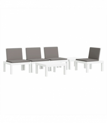 vidaXL 6 Piece Garden Lounge Set with Cushions White PP