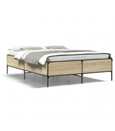vidaXL Bed Frame Sonoma Oak 140x190 cm Engineered Wood and Metal
