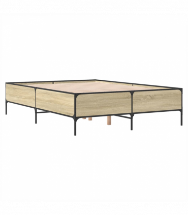 vidaXL Bed Frame Sonoma Oak 140x190 cm Engineered Wood and Metal