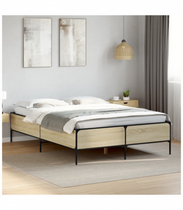 vidaXL Bed Frame Sonoma Oak 140x190 cm Engineered Wood and Metal