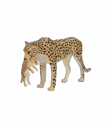Cheetah Female with Cub Toy  Realistic African Wildlife Figurine