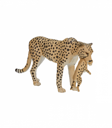 Cheetah Female with Cub Toy  Realistic African Wildlife Figurine