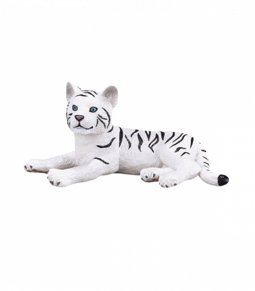 White Tiger Cub Laying Down Toy  Realistic Big Cat Figurine