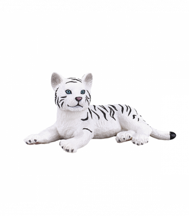 White Tiger Cub Laying Down Toy  Realistic Big Cat Figurine