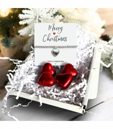 Merry Christmas Mini Gift Hamper with Silver Heart Bracelet