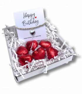 Happy Birthday Mini Gift Hamper with Silver Heart Bracelet