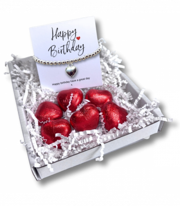 Happy Birthday Mini Gift Hamper with Silver Heart Bracelet