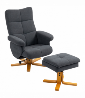 HOMCOM Linen Recliner Chair and Footstool Wooden Base Grey
