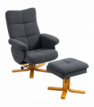 HOMCOM Linen Recliner Chair and Footstool Wooden Base Grey