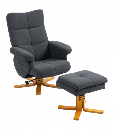 HOMCOM Linen Recliner Chair and Footstool Wooden Base Grey