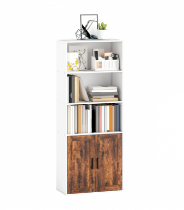 HOMCOM 5-Tier Bookcase, Tall Bookshelf with Adjustable Shelf, Rustic Brown
