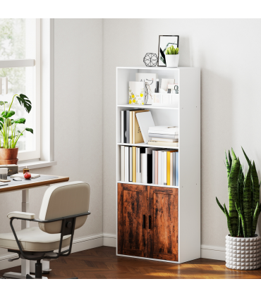 HOMCOM 5-Tier Bookcase, Tall Bookshelf with Adjustable Shelf, Rustic Brown