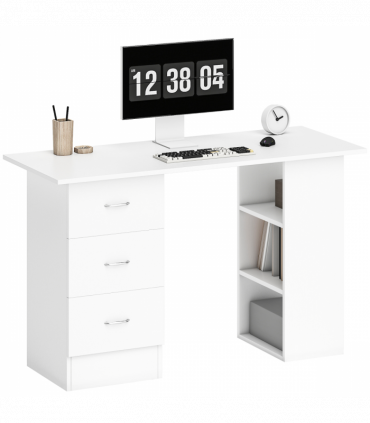 HOMCOM 120cm Computer Desk PC Table Workstation w/ 3 Shelf & Drawers White