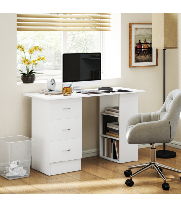 HOMCOM 120cm Computer Desk PC Table Workstation w/ 3 Shelf & Drawers White