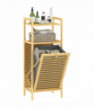HOMCOM Removable 37L Laundry Hamper with Bamboo Bathroom Storage Cabinet
