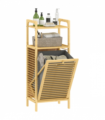 HOMCOM Removable 37L Laundry Hamper with Bamboo Bathroom Storage Cabinet