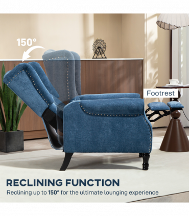 HOMCOM Manual Reclining Armchair Recliner with Footrest Royal Blue