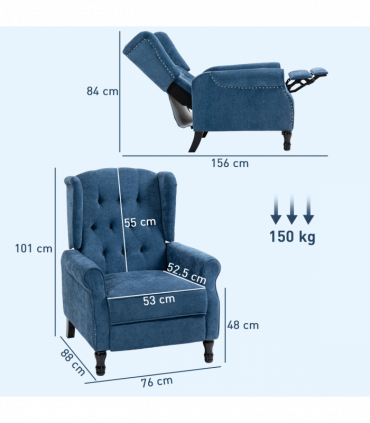 HOMCOM Manual Reclining Armchair Recliner with Footrest Royal Blue