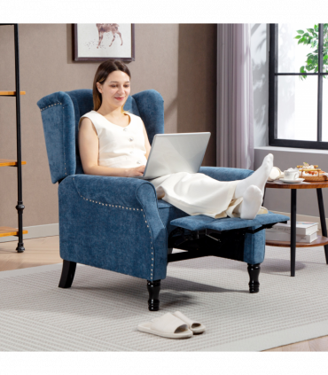 HOMCOM Manual Reclining Armchair Recliner with Footrest Royal Blue