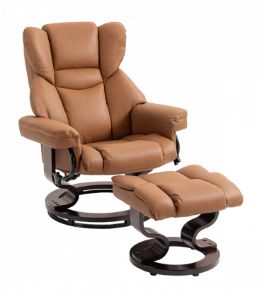 HOMCOM PU Leather Manual Reclining Armchair Footstool Padded Seat Brown