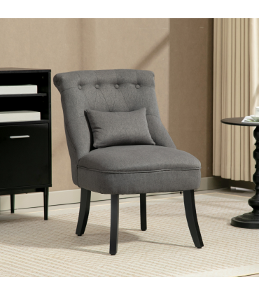 HOMCOM Fabric Single Sofa Upholstered with Pillow Wood Leg Charcoal Grey