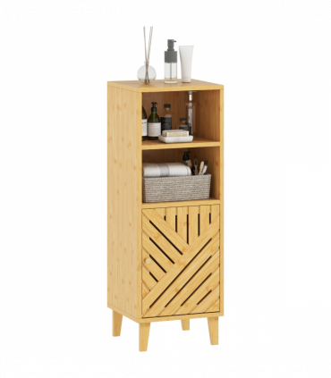 HOMCOM Narrow Bathroom Storage Cabinet with Open Compartments, Natural
