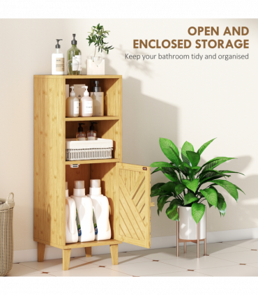 HOMCOM Narrow Bathroom Storage Cabinet with Open Compartments, Natural