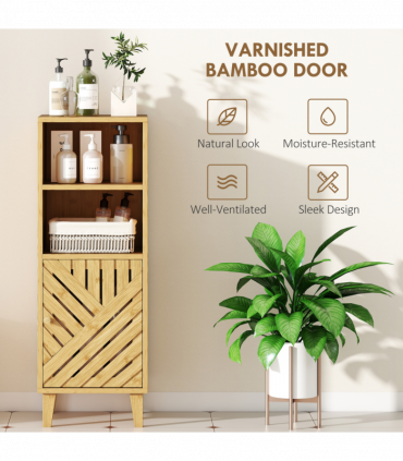 HOMCOM Narrow Bathroom Storage Cabinet with Open Compartments, Natural