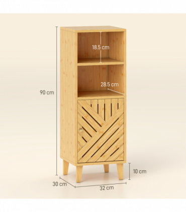 HOMCOM Narrow Bathroom Storage Cabinet with Open Compartments, Natural