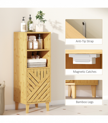 HOMCOM Narrow Bathroom Storage Cabinet with Open Compartments, Natural